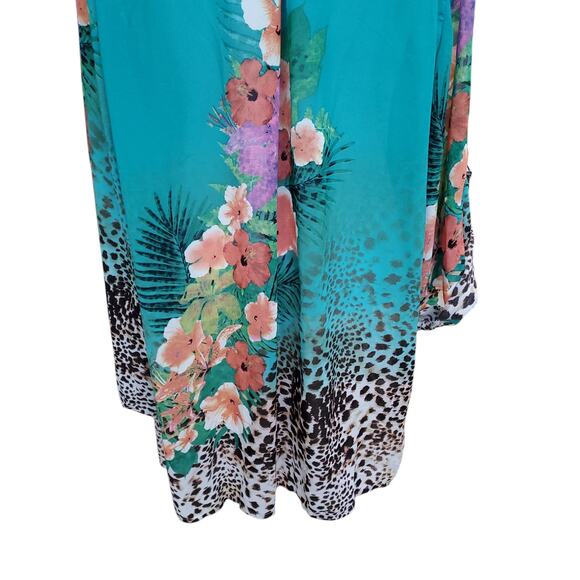 Soft Surroundings Teal Blue Green Printed Floral Top Roll Tab Sleeves Sz 1X - Picture 11 of 12
